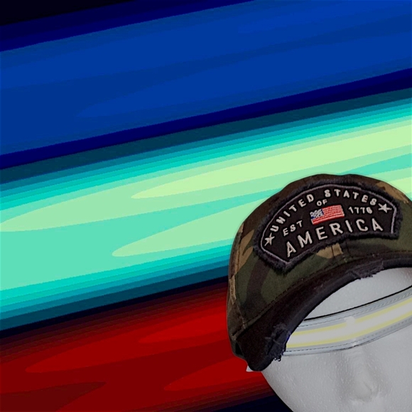 New Distressed Camouflage Denim Strap Back Dad Hat | Patriotic Patch | Unbranded - Picture 16 of 16